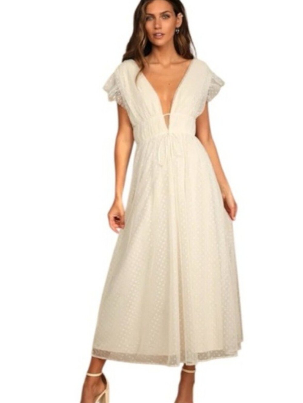 Lulu's Yours Evermore Ivory Swiss Dot Maxi Dress